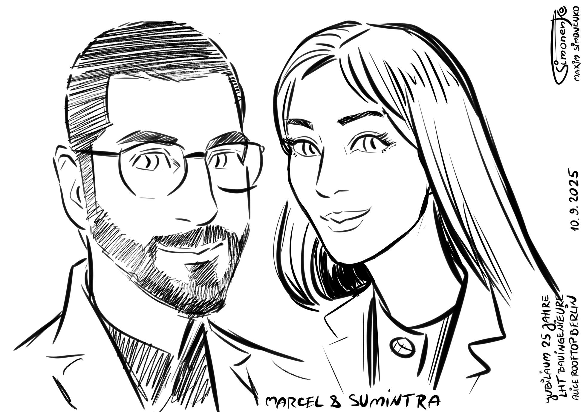 スッキリした線画で描くカップル似顔絵 - 似顔絵師マキシム